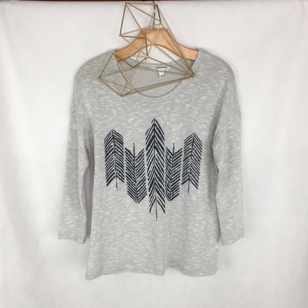 Charming Charlie Silver & Black Arrow Front Sweater